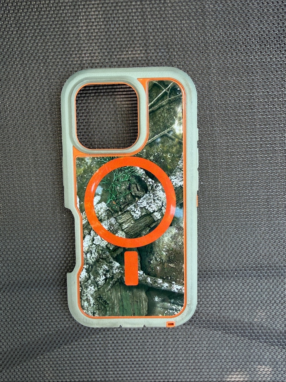 OtterBox Protective Case with Orange MagSafe Ring and Green Woodland Print